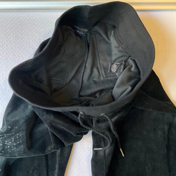 BCBGMAXAZRIA Women Velvet Pants size L Black Slightly Flared Rhinestones Trendy - Picture 11 of 13